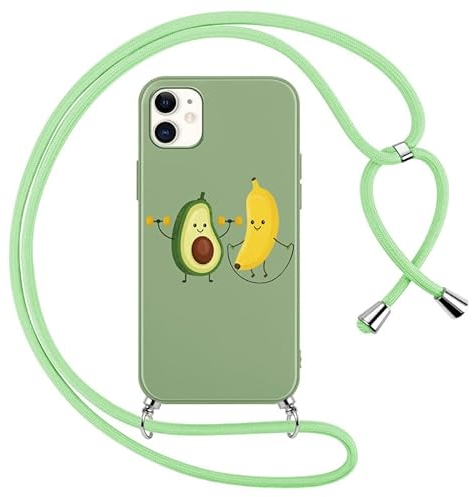 Foonary Funda con Cuerda para Apple iPhone 11 6,1, Carcasa Ultrafina Silicona Aesthetic Dibujos Case con Ajustable Collar Correa de Cuello Cordón Antigolpes Cover para iPhone 11, Aguacate
