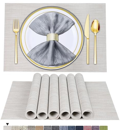 BETEAM Platzsets Abwaschbar 6er Set Vinyl Tischsets für Esstisch Waschbar Küchen Platzdecken Langlebige Tischsets für Drinnen Draußen-01 Creme Farben, 6er Set