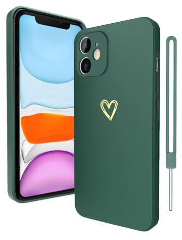 AOMYKE für iPhone 11 Hülle Herz, Handyhülle iPhone 11 Liebesherz Hülle mit Band Silikon Kratzfest Schutzhülle Slim Weich TPU Handyhülle - Grün