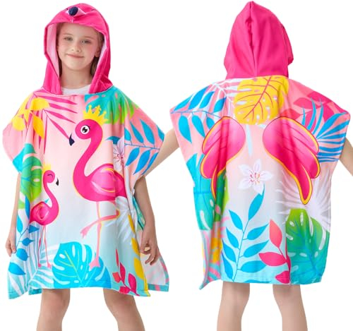 WERNNSAI Flamingo Kinder-Strandtuch – Kapuzenhandtuch 70 x 70 cm Kinder-Kapuzenhandtuch Poncho Kinder-Poncho-Handtuch Strandtuch Mädchen-Kapuzenhandtuch Kinderbad Pool Kinderbadetuch für Reisen