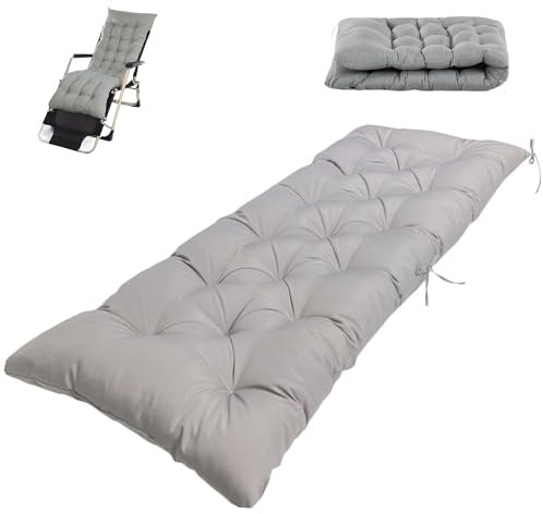 PETHOMEL Cojín para Tumbona de Jardín,Cojines para Tumbonas de Exterior Piscina Colchoneta Tumbona Playa Cómodo Sun Lounger Cushions 160 x 50 cm (Gris)