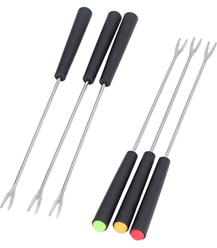 Chazcool 6PCS Stainless Steel Fondue Forks, Fondue Sticks, Smore Sticks with Heatproof Handle for Chocolate Fountain Cheese Roast Marshmallows Dessert Fruits