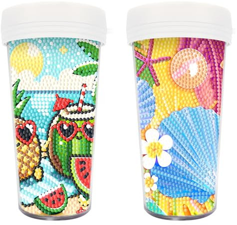 2PCS 5D DIY Diamond Art Painting Water Bottle 16oz BPA Free Leak Proof Coffee Tumbler Cup with Lid Mug for Travel Sports Outdoors