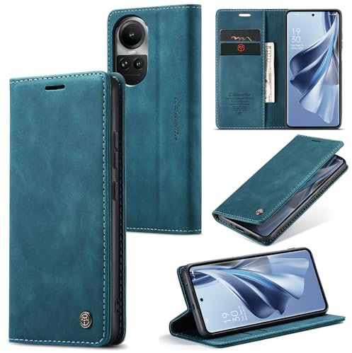 Cracedily Coque pour Oppo Reno 10 5G Pochette, Etui Protection Housse Premium en Cuir PU,Etui à Rabat Pochette de Portefeuille Étui pour Oppo Reno 10 5G Case, Bleu Vert
