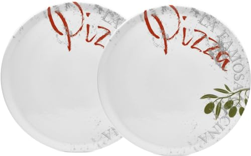 Van Well Famosa italienische Pizzateller groß ø 33 cm weiß – Porzellan XL Teller für Pizza, Pasta & Salat – Mikrowellen geeignet, spülmaschinenfest, gut stapelbar (Famosa, 2 Teller)