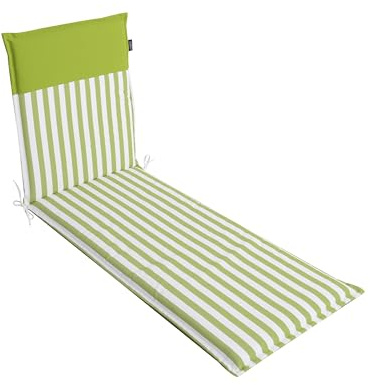LILENO HOME Coussin pour chaise longue de jardin - 1 pièce - Chaise longue à roulettes - Vert clair - À rayures - Vert clair uni - Idéal pour chaise longue de plage - Rembourré - 190 x 60 x 5 cm