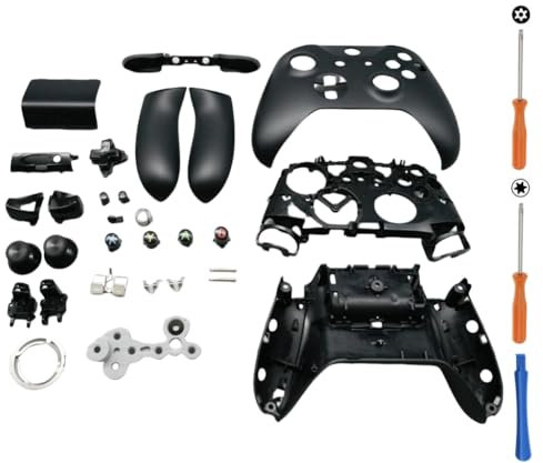 Hzxkqmil Ersatz Volles Schale-Kit für Xbox One S/X Controller (Modell 1708), DIY Faceplate Hülle Vordere Abdeckung Rückseitenplatten Seitenschienen Tasten Zubehör, Schwarz