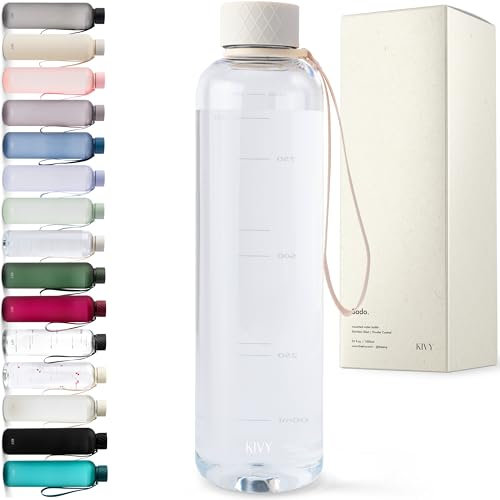 KIVY Trinkflasche 1l - Kohlensäure geeignet & Auslaufsicher - Für Sport, Schule & Büro - Sport Trinkflasche Gym - Wasserflasche Sprudel geeignet - Sportflasche Transparent