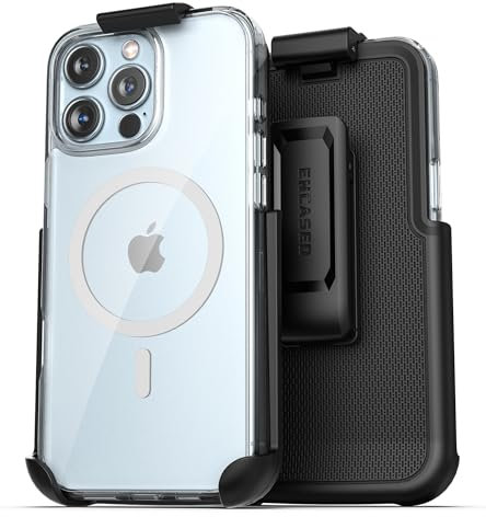 Encased Magnetische Hülle entworfen für iPhone 16 Pro Hülle mit Gürtelclip Holster, kompatibel mit MagSafe (transparent)