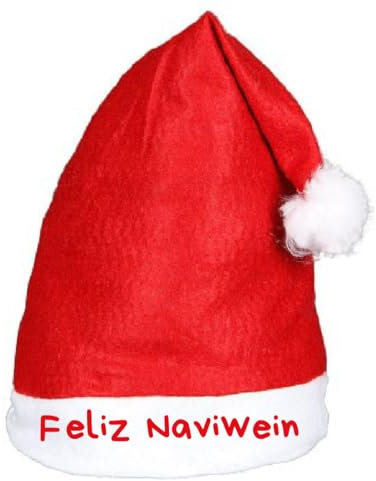 Alsino Feliz Naviwein Weihnachtsmütze Premium Nikolausmütze mit Spruch Sprüche Lustig - Weihnachtsmann Mütze rot mit Bommel Weihnachtsfeier Xmas Christmas Nikolaus