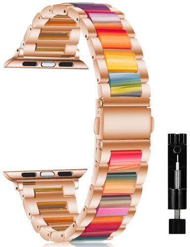 CeiBand Armband Kompatibel mit Apple Watch 38mm/40mm/41mm/42mm/44mm/45mm/46mm(Series 11/10)/49mm, Uhrenarmbänder aus Kunstharz und Metall für iWatch Series 11 10 9 8 7 6-1 SE3 Damen - Regenbogen