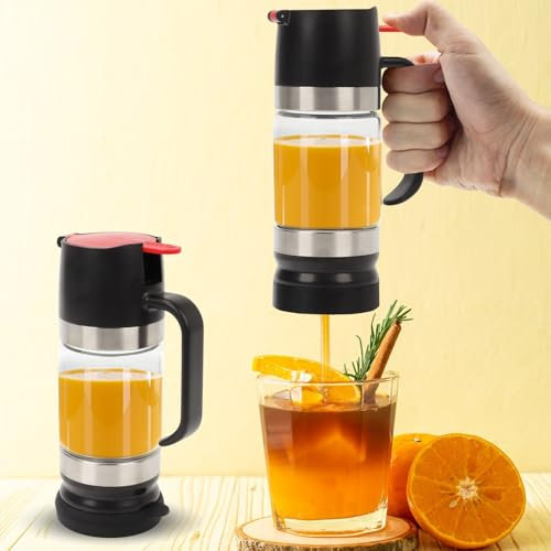 Yallmie Honey Dispenser No Drip, 315ML Honey Jar with Handle Syrup Honey Dispenser, Honey Pot Dispenser, Glass Coffee Station Accessories for Sugar, Condiments, Sauces(Black)