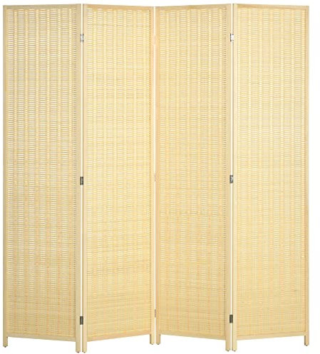 HOMCOM Paravent 4-teilig 180 x 180 cm Raumteiler Trennwand aus Bambus, Faltbar Sichtschutz Stellwand Raumtrenner für Wohnzimmer Natur