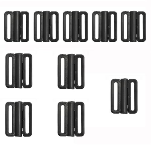 QUUPY 10Pcs Black Plastic Bra Strap Front Closure Hook Clasp Sew on Clothes Fasteners for Lingerie Swimsuit DIY Craft Supplies(1.2+1.5CM)