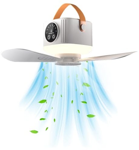 Portable Camping Fan, 7200 mAh Tent Fans with LED Light, Remote Control, Detachable Blades Timer, 4 Speeds 3 Brightness USB Rechargeable Camping Fan for Tent Car Picnics Travel