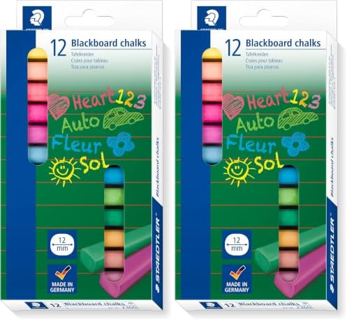 Staedtler Wandtafelkreide, hervorragende Farbabgabe, staubfrei, leicht abwischbar, Kartonetui mit 12 farblich sortierten Tafelkreiden, 2360 (Packung mit 2)