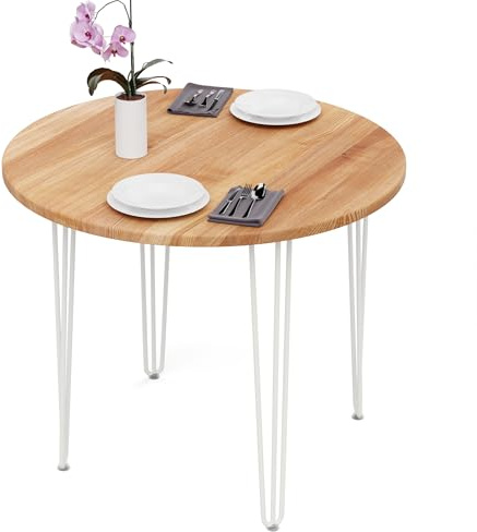 LAMO Manufaktur Esstisch rund 90 cm | Wohnzimmertisch Holz, Runder Tisch | Holztisch für Küche, Esszimmer| Stärke: 28mm, Farbe: Dunkel, Beine: Elfenbein