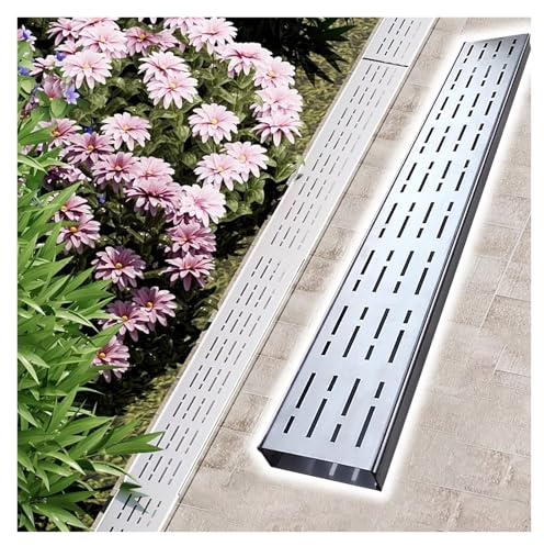 PEYNIR Abflussrost Schmale Entwässerungsrinnen – Edelstahl-Entwässerungsset, 3,5 5 7 10 15 20 cm breit Entwässerungsrinne für Garten/Hof/Gehweg, Einbau-Garage-Bodenablauf(15x8x100cm)