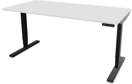 ASSMANN Höhenverstellbarer Schreibtisch elektrisch, 180x80cm, TÜV-geprüft | stufenlos verstellbar mit Aufprallschutz, ergonomischer Schreibtisch Made in Germany, abgerundete Ecken, Weiß/Schwarz