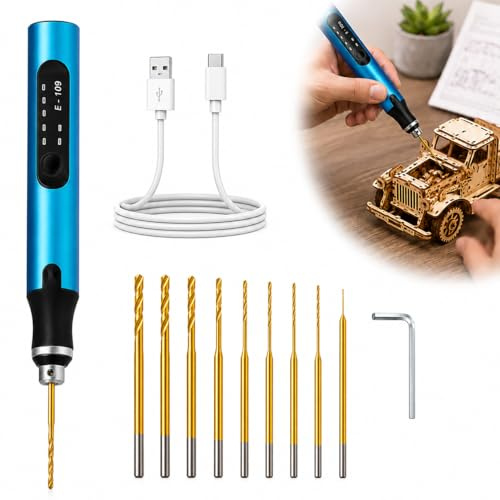 Rechargeable Mini Drill Pen, 3-Speed Electric Engraving Tool Kit | 3-Speed Electric Drill Pen with 10 Bits, Ideal for DIY Engraving, Jewelry Making, Wood, Resin, Plastic and Stone Projects