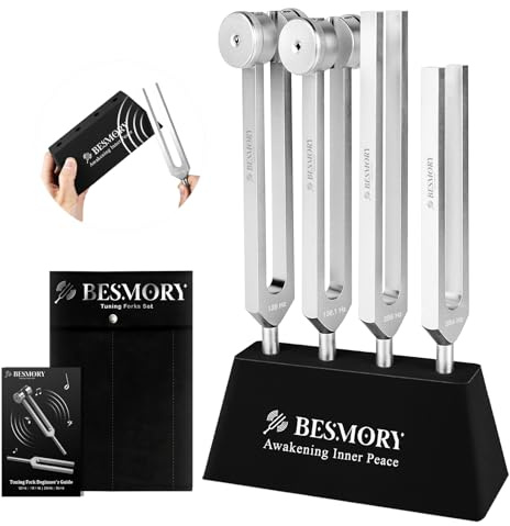BESMORY Tuning Forks for Healing Set (128Hz, 136Hz, 256Hz, 384Hz) | Weighted and Unweighted, Sound Healing for Meditation, Yoga, Chakra Balancing & Deep Relaxation, With 2-IN-1 Stand Activator