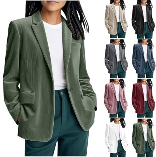 Blazer Velours Femme Elégant Décontracté Affaires Revers Slim Manches Longues Bureau Blazers Veste de Travail Soirées Ouverte Revers Vestes Blazer en Velours Côtelé Femmes Chic Et Elegant