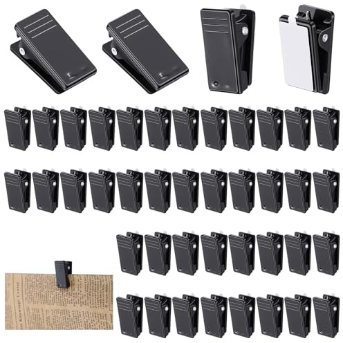 WJIAAA Lot de 40 clips auto-adhésifs pour photo, tapisserie murale, pince à ressort en plastique noir pour bureau, maison, affiche, vêtements, décorations