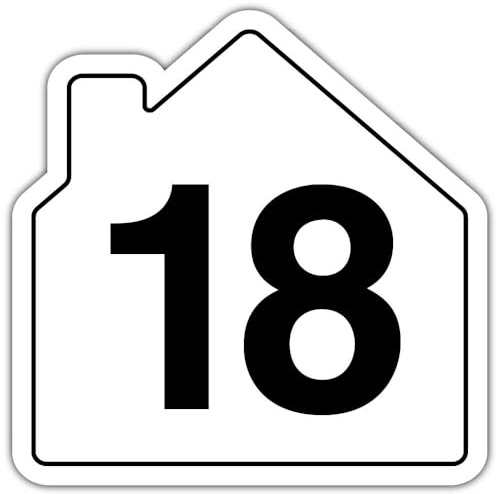 V Safety Number 18 Wheelie Bin Sticker – House Numbers Design Bin Stickers Numbers 1–99 – 150mm x 150mm Durable Waterproof Vinyl Labels for Wheelie Bins – Outdoor House Number Sticker
