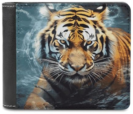 FekiLoot Cool Tiger Geldbörse Große Kapazität Slim Bifold Wallet mit mehreren Kartenfächern PU-Leder Herren Geldbörse