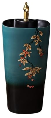 Évier de salle de bain sur pied avec robinet et kit de vidange – Lavabo extérieur en céramique pour une utilisation élégante à la maison et au jardin, installation facile et design élégant