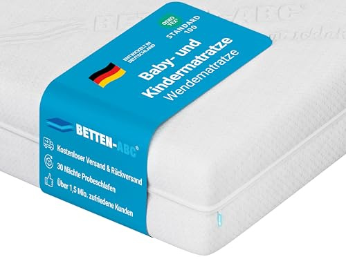 BettenABC - Junior Duo - Wendematratze für Babys & Kleinkinder - 80x180 cm - mit Rundum-Trittkante & 2 Seiten - Oeko-TEX-Zertifiziert - Abnehmbarer & waschbarer Aloe Vera-Bezug - Lieferung per Paket