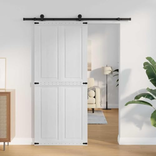 Ziaphsol Porta fienile Corona, in legno di pino massiccio, 90 x 210 cm, porta scorrevole bianca, per interni, salvaspazio, robusta, ideale per camera da letto, cucina, garage, facile montaggio