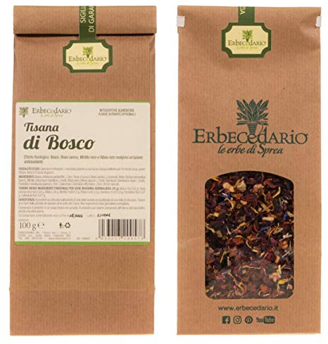 Erbecedario - Tisana ai frutti di Bosco con Ibisco e Ribes, infuso freddo Piacevole da Bere come Tisana fredda o calda, Tisane frutti rossi Rinfrescante e Dissetante Gusto Fruttato - Sacchetto 100g