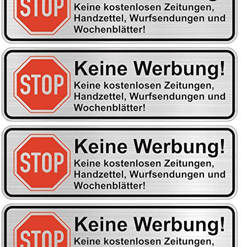 Finest Folia Keine Werbung Aufkleber Weiß oder Aluminium Schliff einzeln abziehbar Digitaldruck Briefkastenaufkleber R049