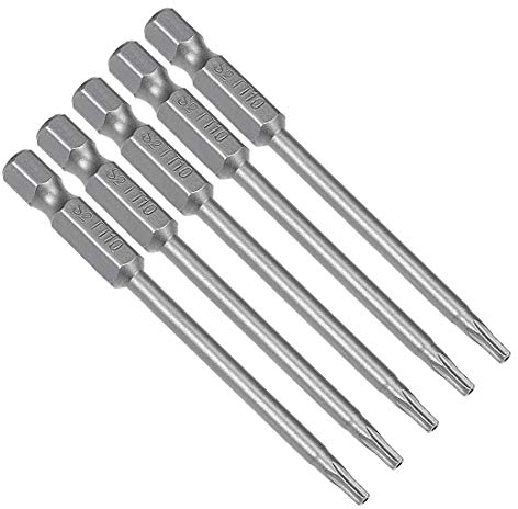 sourcing map 5 pcs vástago hexagonal de 1/4 T10 Puntas de Destornillador Torx de seguridad magnéticos 75mm de longitud