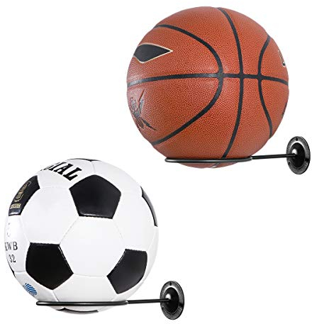 CLISPEED Ballständer Ball Halterung, Wand Ballhalter Basketballhalter Wandhalterung Halter Display Ständer für Basketball Fußball Volleyball Rugby (Schwarz, 2 STÜCKE)