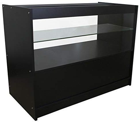 Empfangsgeschäft, Theke, Ausstellung, Kasse, Spa, Schönheit, Friseursalon, Barber, Einzelhandel, Büro, Schreibtisch, Vitrine, Halbglas, POS-Schrank, Vaping, Schwarz