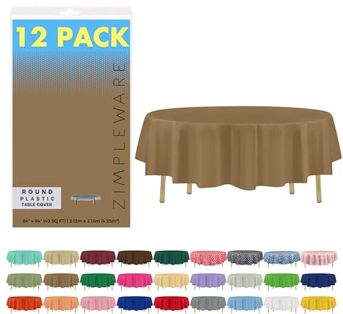 ZIMPLEWARE Premium Gold Plastic Table Cloth Disposable (12 Pack) Round Tablecloth (84in) Party Table Cloths Disposable, Perfect Table Cloth Round Cover for Any Table Up to 6 Feet