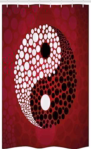 ABAKUHAUS Ying Yang Rideau de Douche Stalle, Résumé Cosmos Signe, Ensemble de Salle de Bain en Tissu en Crochets, 120 x 180 cm, Rouge