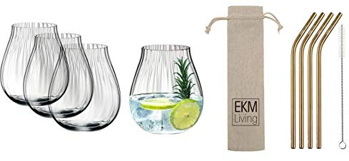 Riedel O 5515/67 Gin Tonic Optical Gläser Set 4 Stück + Gratis 4er Set EKM Living Edelstahl Strohhalme (Kupfer)