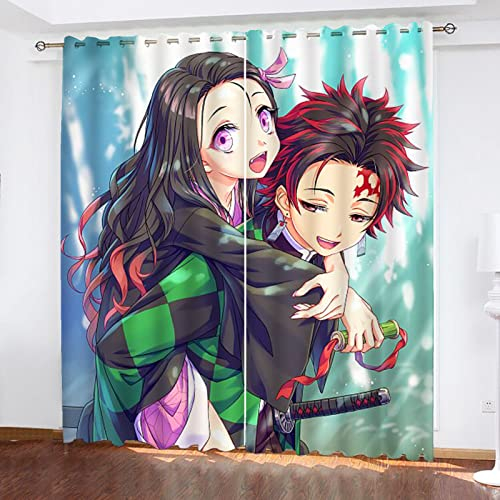SMNVCKJ Anime Muster Verdunkelungsvorhänge Für Jungen Und Mädchen Schlafzimmer Kinderzimmer Perforierte Vorhänge (9,100 × 140CM)