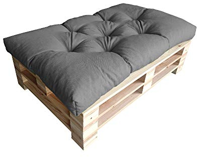 chilly pilley® Palettenauflage UV Wasserabweisend Leinenoptik Schaumflocken Palettenkissen auf Palettensofa Palettenpolster auf Palettenmöbel Rückenlehne Sitzkissen (Sitzkissen 120 x 60 Grau)