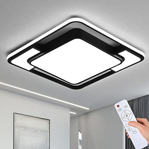 Natsen LED Deckenleuchte 90W Deckenlampe, dimmbar mit Fernbedienung, moderne Lampe für Küche Büro Schlafzimmer Wohnzimmer Esszimmer Flur Diele,Quadrat,Schwarz (42 * 42 * 6cm)