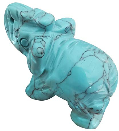 Lovionus89 40mm Handgeschnitzt Kristall Elefant Figuren, Glücklich Tasche Steintierstatue Skulptur Haus Dekoration, Grünes Howlite-Türkis