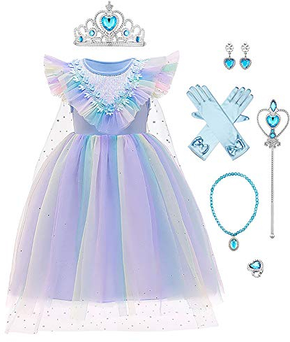 Mädchen Prinzessin ELSA Anna Schneekönigin Eiskönigin Kleid Kinder Tüll Kostüm Weihnachten Eisprinzessin Verkleidung Karneval Geburtstag Geschenk Ankleiden 03-Blau 4-5 Jahre