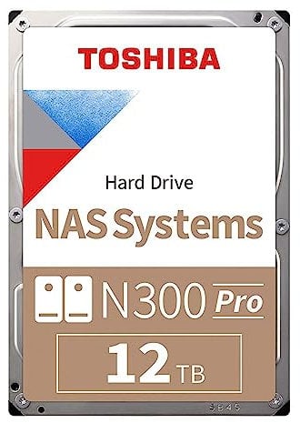 Toshiba N300 PRO 12TB Large-Sized Business NAS (up to 24 bays) 3.5-Inch Internal Hard Drive - Up to 300 TB/year Workload Rate CMR SATA 6 GB/s 7200 RPM 512 MB Cache - HDWG51CXZSTB