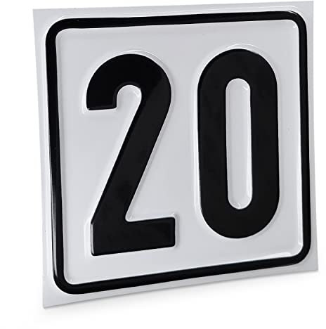 Betriebsausstattung24 Hausnummernschild Nr. 20 - Größe: 10 x 10 cm - Aluminiumschild - Farbe: weis/schwarz - Moderne Hausnummer- oder Parkplatzkennzeichnung