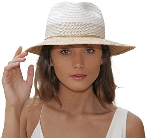 House of Ord Cape Town Tina Fedora Sonnenhut mit UV Schutz Damen Raffia Strohhut - In Größe M/58cm