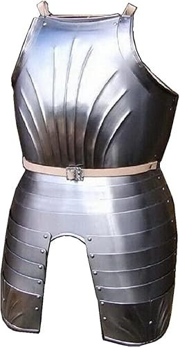 FH FamousHub| Handmade Medieval Knight Cuirass Gauntlet Chest with Leg Laps Breastplate Armor Silver, Silver, Adult Size, Silver, Adult Size