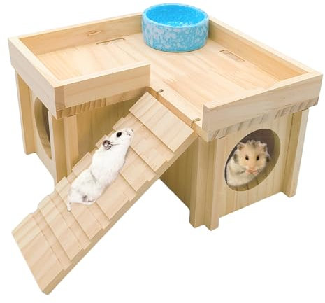 Hideout di porcellini d'India, casetta staccabile con criceto multistanze, in legno, con scaletta, per conigli nani, criceti, coniglietti, topi